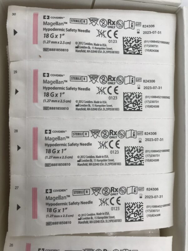 Covidien 8881850810 Magellan Hypodermic Safety Needle  18G x 1" (50/Box) (X)
