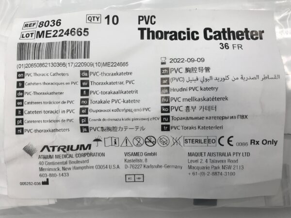 Atrium 8036 PVC Thoracic Catheter 36Fr (10/Pack) (X)