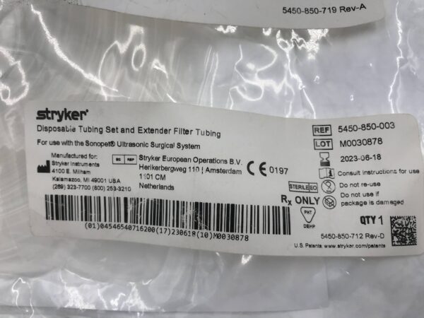 Stryker 5450-850-003 Disposable Tubing Set and Extender Filter Tubing
