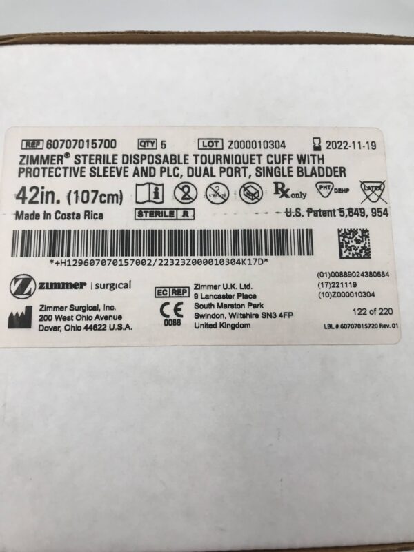 Zimmer 60707015700 Sterile Disposable Tourniquet Cuff, Dual Port, Single Bladder (5/Bx) (X)