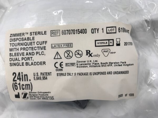 Zimmer 60707015400 Disposable Tourniquet Cuff, Dual Port, Single Bladder, 24in (X)