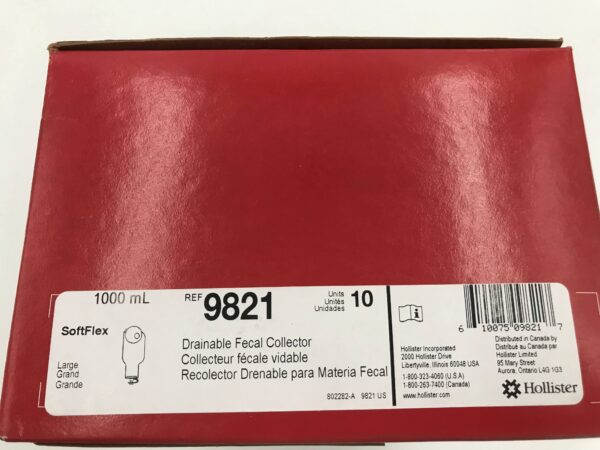 Hollister 9821 SoftFlex Drainable Fecal Collector Large 1000mL (10/Box)