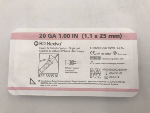 BD 383516 Nexiva Closed Catheter System - Single Port 20GA 1.00in (X)
