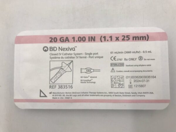 BD 383516 Nexiva Closed Catheter System - Single Port 20GA 1.00in