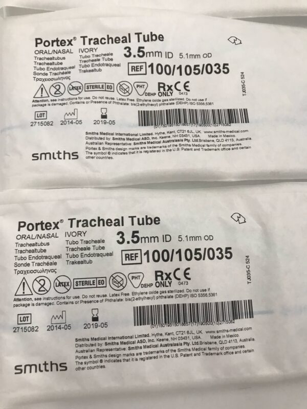 Smiths Medical 100/105/035 Portex Tracheal Tube Oral/Nasal Ivory 3.5mm=I.D. 5.1mm=O.D. (9/Box) (X)