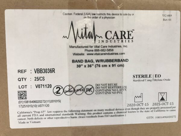 Vital Care VBB3036R Band Bag with Rubber Band 30" x 36" (25/Case)