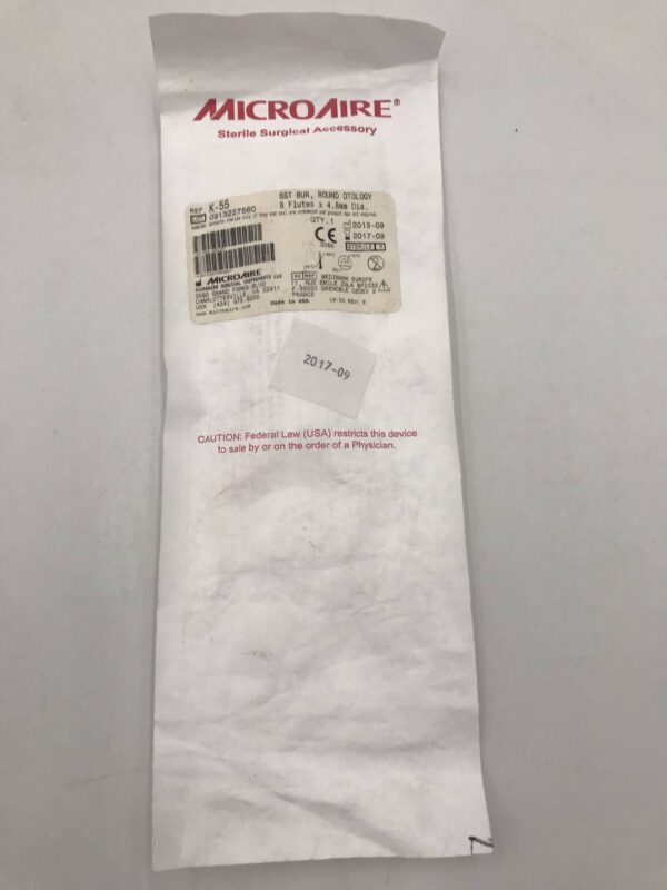 MicroAire K-55 SST Bur, Round Otology 8 Flutes x 4.8mm Dia. (X)