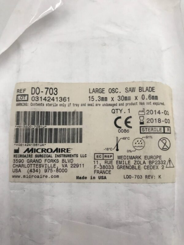 MicroAire D0-703 Large OSC, Saw Blade 15.3mm x 30mm x 0.6mm (X)