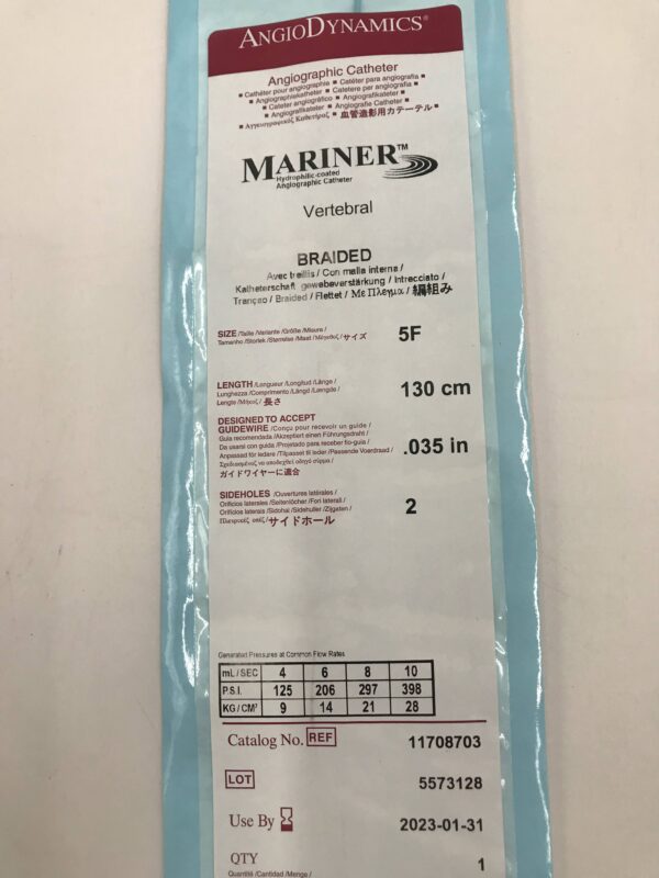 AngioDynamics 11708703 Mariner Vertebral Braided Angiographic catheter 5F 130cm (X)