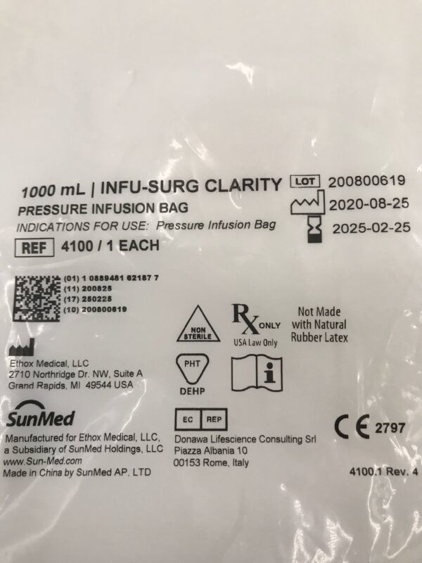 Ethox 4100 SunMed Infu-Surg Clarity Pressure Infusion Bag 1000mL
