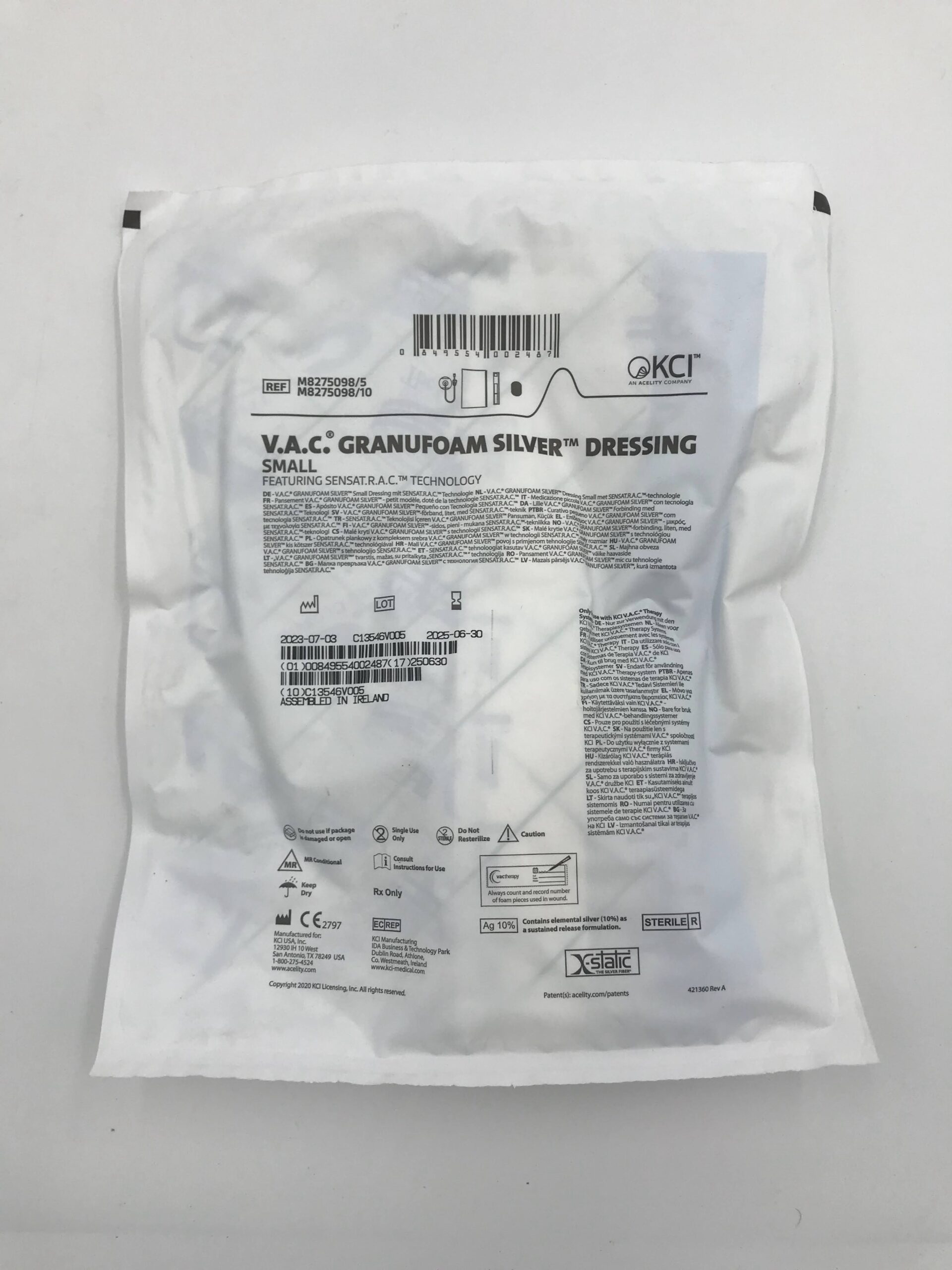 KCI M8275098 V.A.C. Granufoam Silver Dressing Small (X)