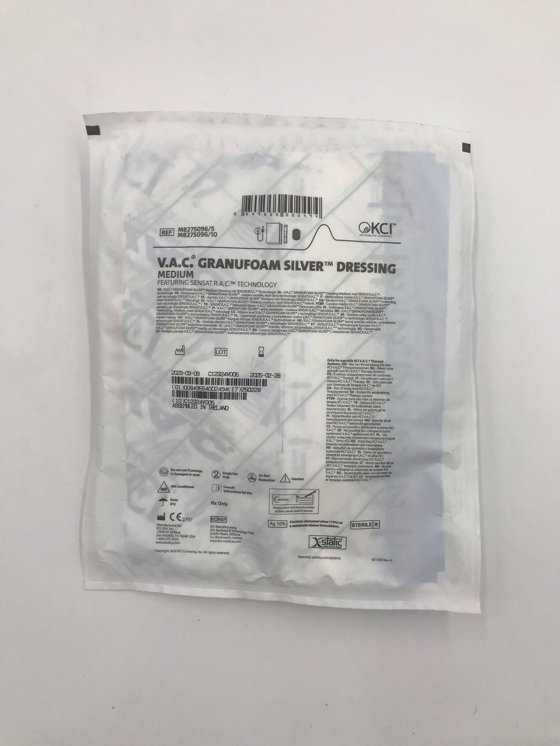 KCI M8275096 V.A.C Granufoam Silver Dressing, Medium (X)