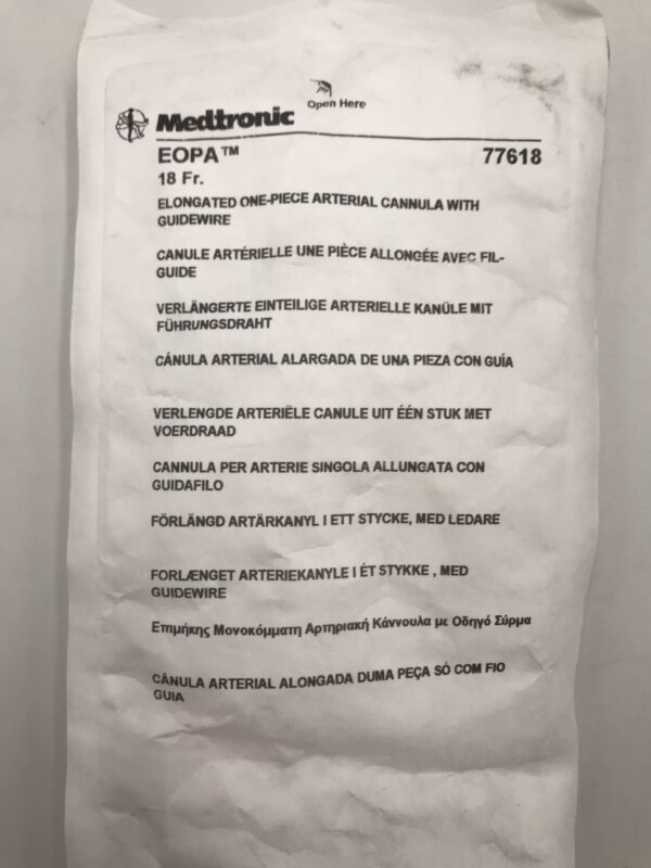 Medtronic 77618 EOPA 18Fr. Elongated One-Piece Arterial Cannula with Guidewire (X)