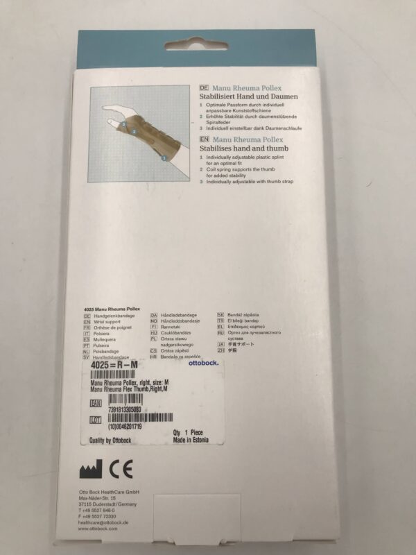 Ottobock 4025 Manu Rheuma Pollex Wrist Support Right, Medium