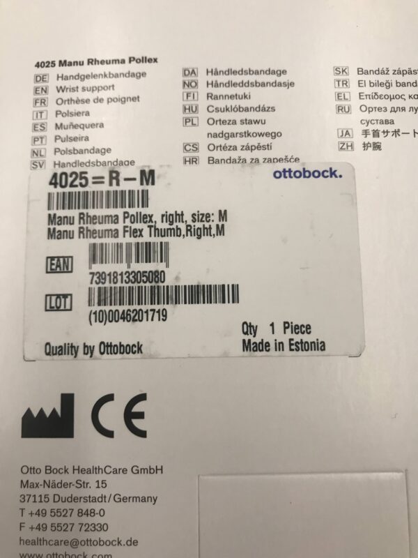 Ottobock 4025 Manu Rheuma Pollex Wrist Support Right, Medium
