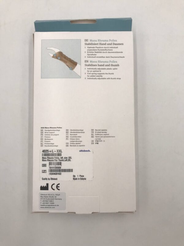 OTTOBOCK 4025 Manu Rheuma Pollex Wrist Support Beige XXL Left w/Flex Thumb