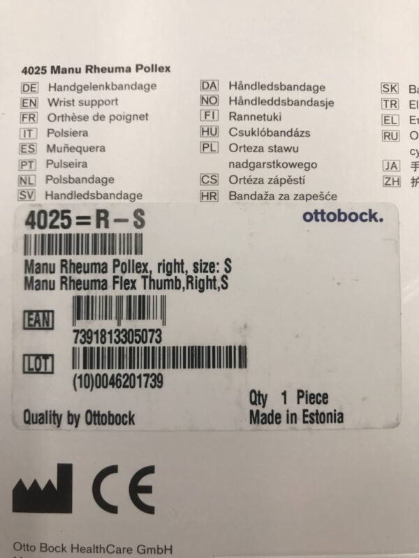 OTTOBOCK 4025Manu Rheuma Pollex Wrist Support Beige S Right w/Flex Thumb