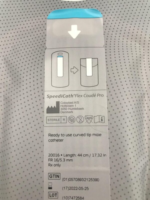 Coloplast 20016 SpeediCath Flex Coudé Pro Ready To Use Curved Tip Male Catheter 44cm, Fr16/5.3mm (X)