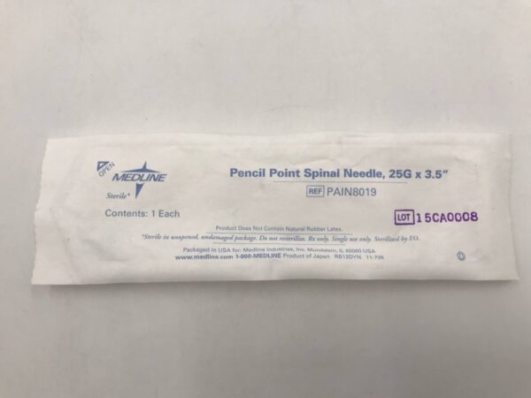 Medline PAIN8019 Pencil Point Spinal Needle, 25G x 3.5"