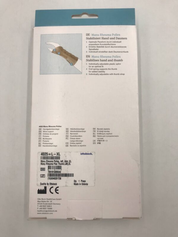 OTTOBOCK 4025 Manu Rheuma Pollex Wrist Support with Flex Thumb Left, XL