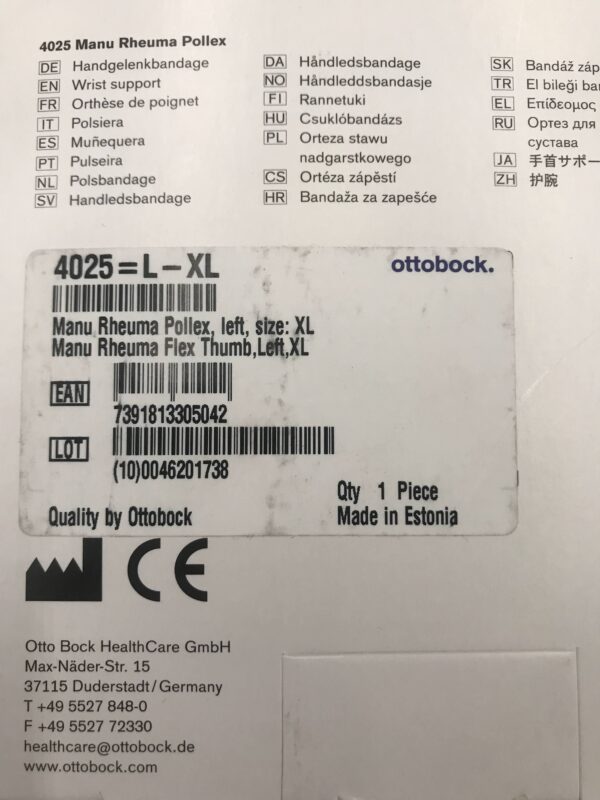OTTOBOCK 4025 Manu Rheuma Pollex Wrist Support with Flex Thumb Left, XL