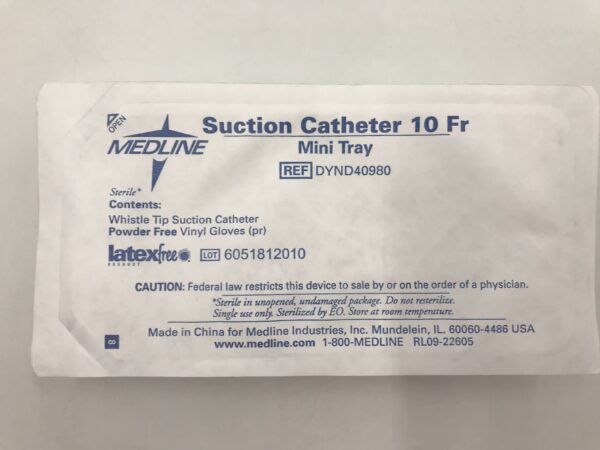 Medline DYND40980 Suction Catheter 10Fr Mini Tray whistle Tip Suction Catheter and Powder Free Vinyl Gloves