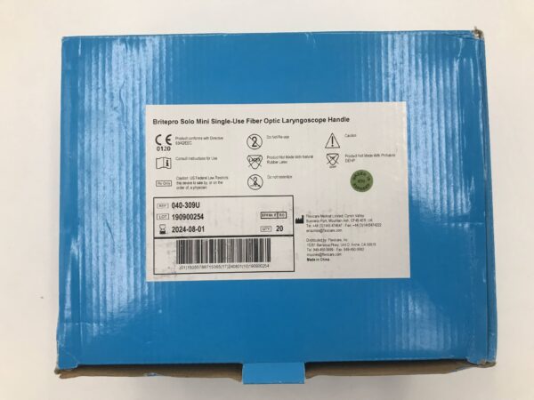 Flexicare 040-309U BritePro Solo Mini Single-Use Fiber Optic Laryngoscope Handle (20/Box)