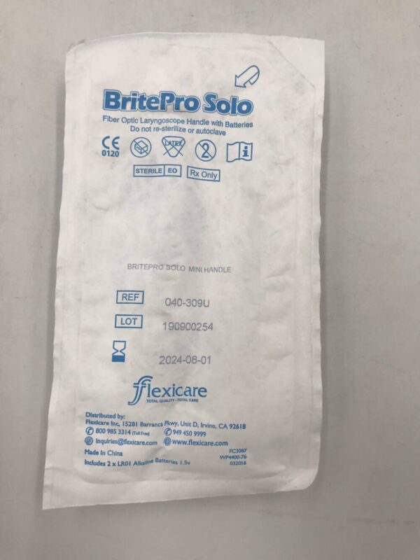 Flexicare 040-309U BritePro Solo Mini Single-Use Fiber Optic Laryngoscope Handle (20/Box)