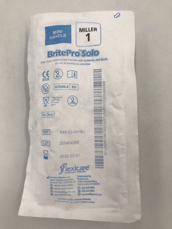 Flexicare 040-02-0410U BritePro Solo Single-Use Fiber Optic Mini Handle and Blade Millier 1 (10/Box)