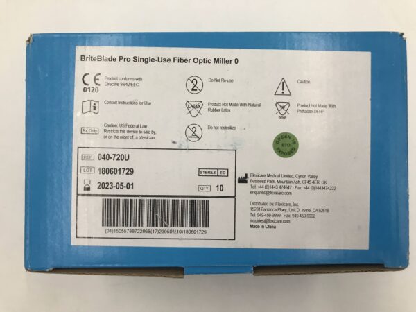 Flexicare 040-720U BriteBlade Pro Single-Use Fiber Optic Miller 0 (10/Box) (X)