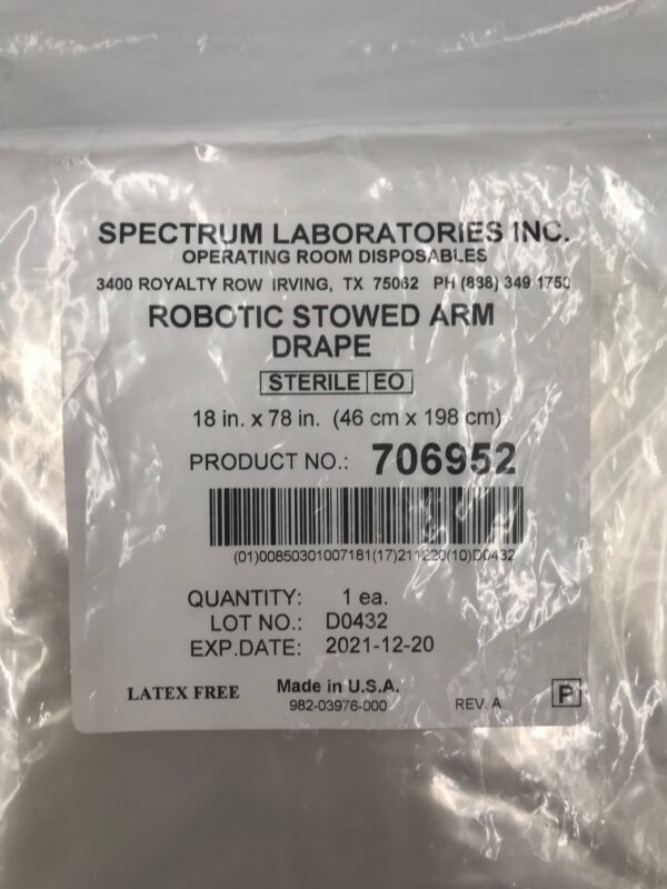 Spectrum Laboratories 706952 Robotic Stowed Arm Drape 18in x 78in (10/Pack) (X)