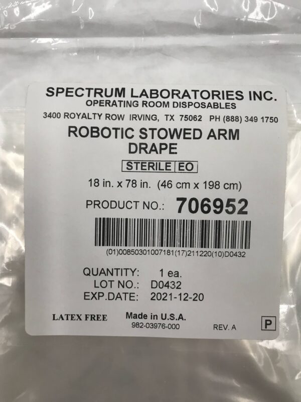 Spectrum Laboratories 706952 Robotic Stowed Arm Drape 18in x 78in (10/Pack) (X)