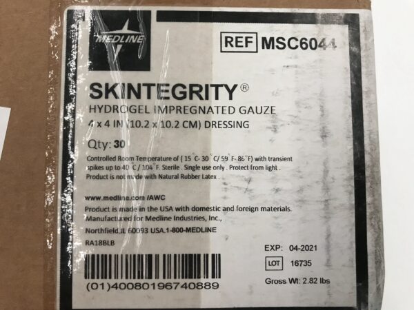 Medline MSC6044 Skintegrity Hydrogel Impregnated Gauze 4 x 4in Dressing (30/Box) (X)