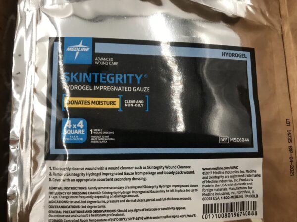 Medline MSC6044 Skintegrity Hydrogel Impregnated Gauze 4 x 4in Dressing (30/Box) (X)