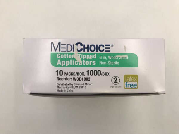 Medichoice WOD1002 Cotton-Tipped Applicators 6in Wood Shaft Non-Sterile (1000/Box)