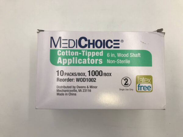 Medichoice WOD1002 Cotton-Tipped Applicators 6in Wood Shaft Non-Sterile (1000/Box)