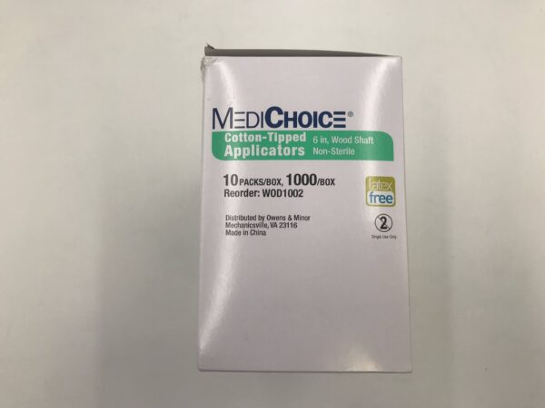 Medichoice WOD1002 Cotton-Tipped Applicators 6in Wood Shaft Non-Sterile (1000/Box)