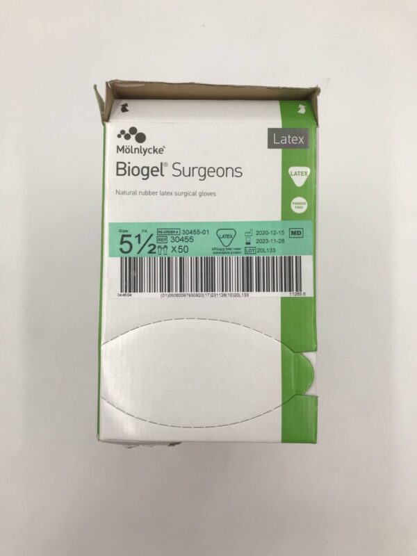 Molnlycke 30455 Biogel Surgeons Natural Rubber Latex Surgical Gloves Size 5 1/2 (50/Box)