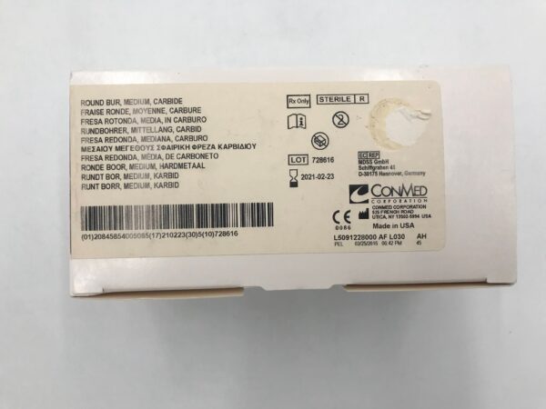 CONMED 5091-228 Round Bur, Medium Carbide 4mm (5/Box)(X)