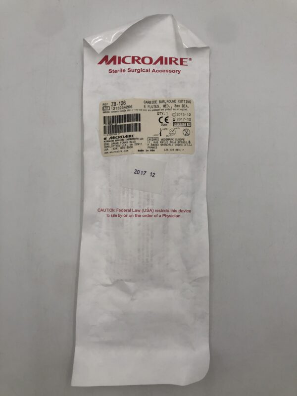 MicroAire ZB-126 Carbide Bur Round Cutting 8 Flutes Med. 3mm DIA. (X)