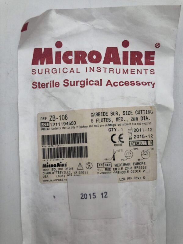 MicroAire ZB-106 Carbide Bur Side Cutting 6 Flutes Med. 2mm DIA. (X)