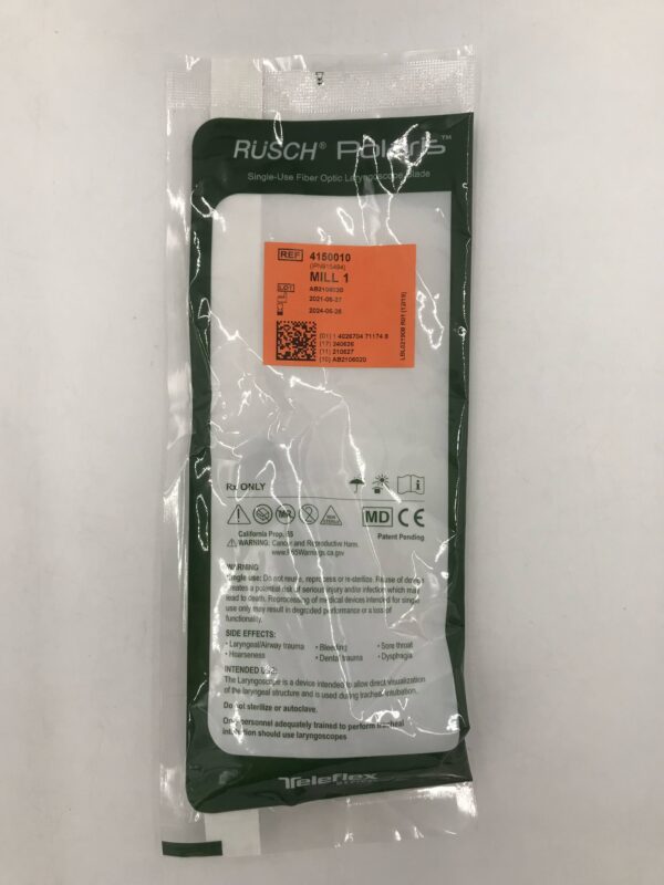 TELEFLEX 4150010 Rusch Polaris Single-Use Fiber Optic Laryngoscope Blade MILL 1