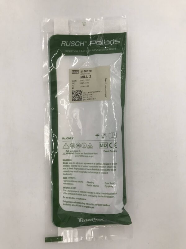 TELEFLEX 4150020 Rusch Polaris Single-Use Fiber Optic Laryngoscope Blade MILL 2