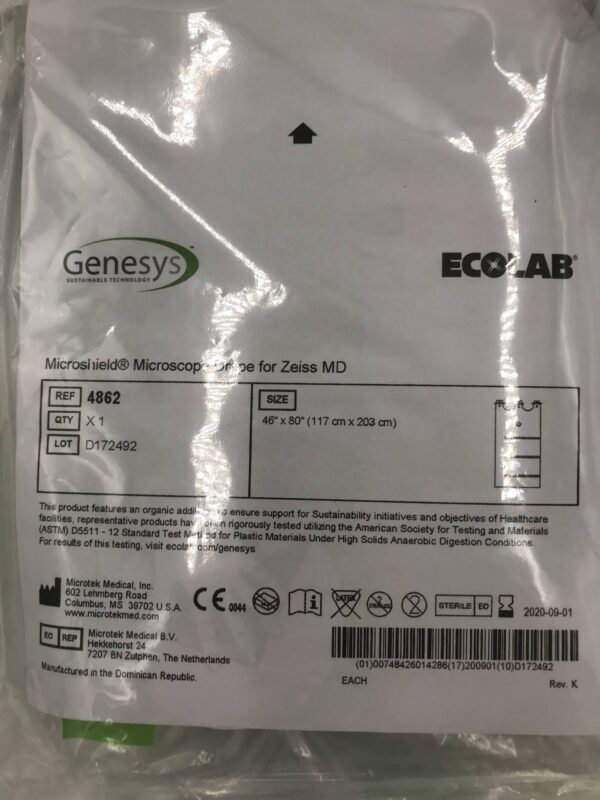 MICROTEK 4862 Ecolab Genesys Microshield Microscope Drape for Zeiss MD 46in x 80in (5/Box)(X)