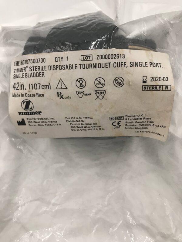 ZIMMER 60707500700 Disposable Tourniquet Cuff, Single Port, Single Bladder 42in (X)