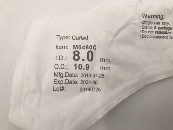 SourceMark M0480C Endotracheal Tube Cuffed I.D.=8.0mm O.D.=10.9mm