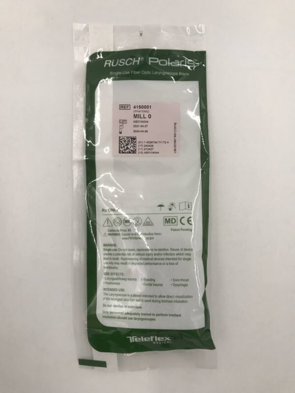 Teleflex 4150001 Rush Polaris Single-Use Fiber Optic Laryngoscope Blade MILL 0