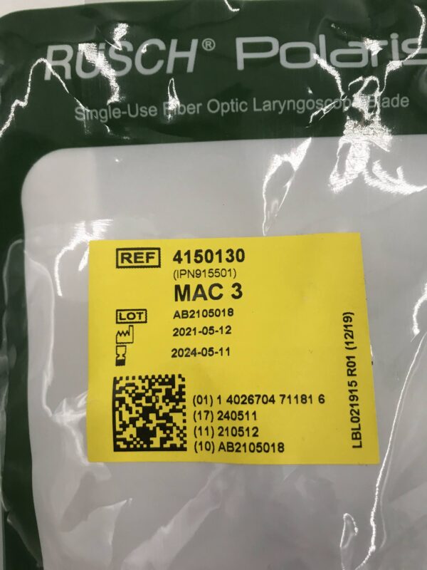 Teleflex 4150130 Rush Polaris Single-Use Fiber Optic Laryngoscope Blade Mac3