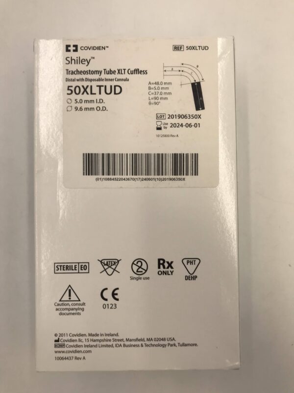 COVIDIEN 50XLTUD Shiley Tracheostomy Tube XLT Cuffless Distal w/ Disposable Inner Cannula