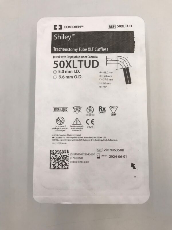 COVIDIEN 50XLTUD Shiley Tracheostomy Tube XLT Cuffless Distal w/ Disposable Inner Cannula